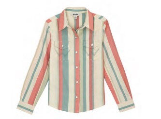 Wrangler Kids Pink and Green Stripe Snap Shirt-112359415