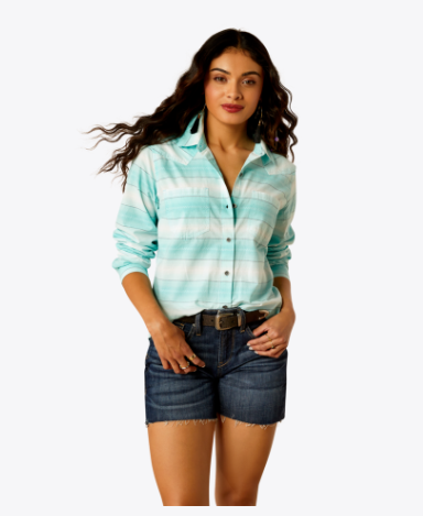 Ariat Ladies REAL Billie Jean Shirt - Turquoise Stripe - 10055216