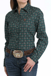 Cinch Ladies Paisley Print Button-Down Western Shirt - Green - MSW9164234GRN