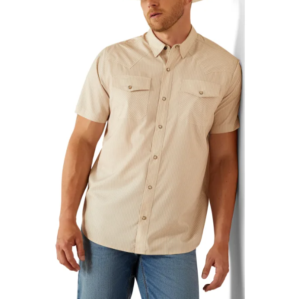 Ariat Men's Striped VenTek Shirt - Latte - 10054479