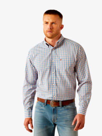 Ariat Mens Wrinkle Free Blue Aaron Classic Fit Shirt-10054691