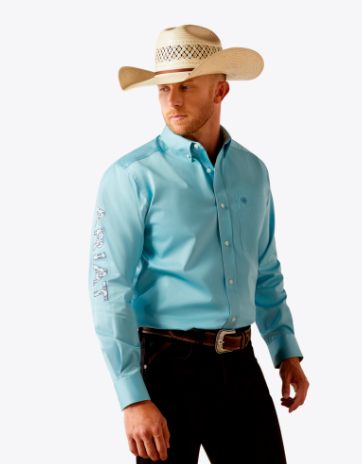 Ariat Mens Light Blue Team Logo Twill Classic Fit Shirt-10055235