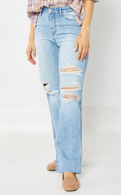 Judy Blue High Waisted Rigid Magic 90's Destroy Straight Jean - JB88671