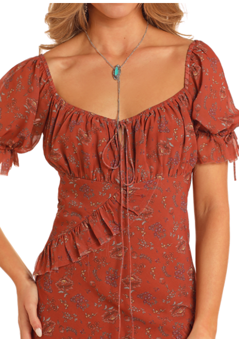 Rock & Roll Ladies Floral Ruffle Dress-BWD1R05223