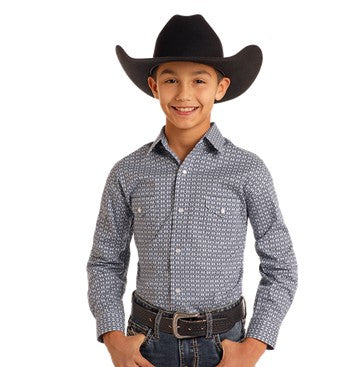 Panhandle Little Boys Blue Diamond Button Up Shirt-RBN2S05091