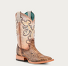 Corral Ladies Taupe-Beige Python Embroidery Wide Square Toe Boots - B5007