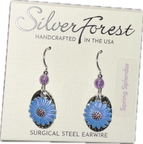 Silver Forest Blue Flower Earrings-NE1752D