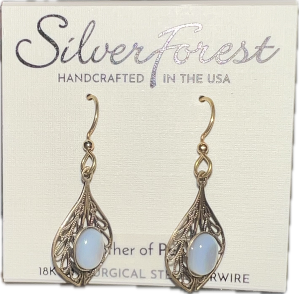 Silver Forest Tear and Oval Stone Earring-NE-2204