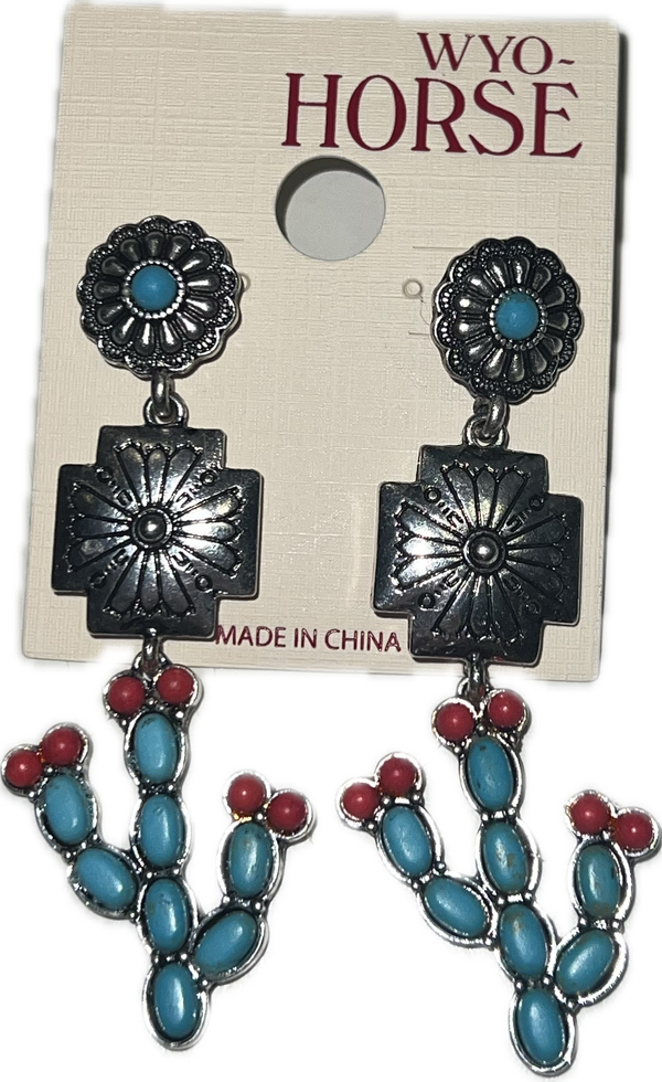 Wyo-Horse Cactus Earrings-JE390