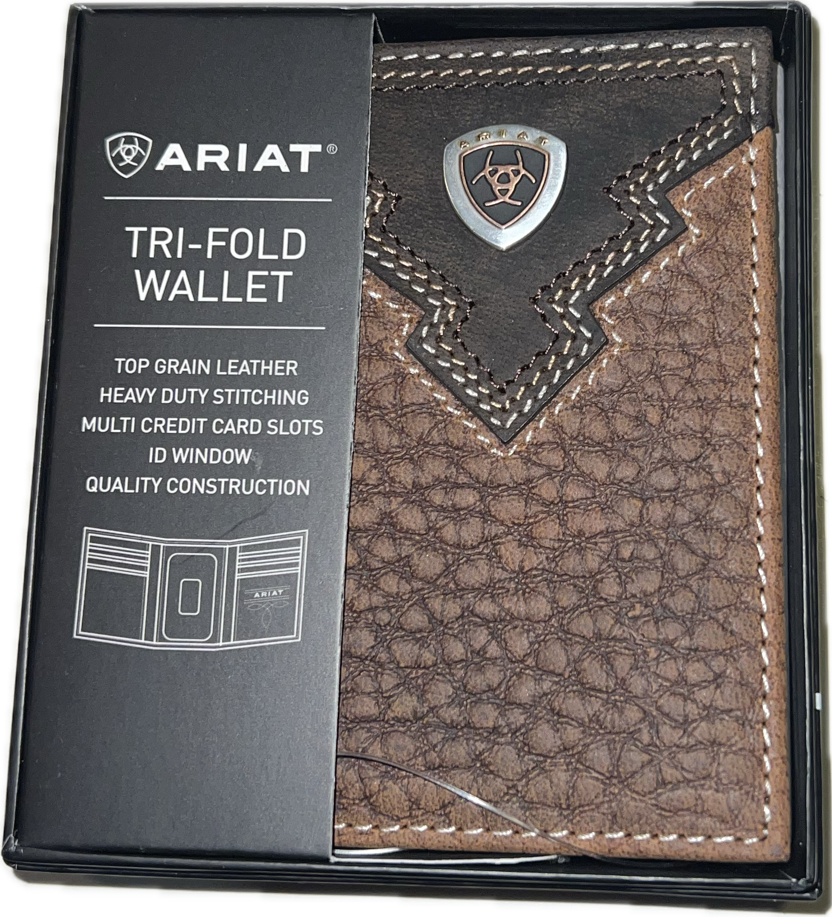 Ariat Tooled Leather Tri Fold Wallet-A35621282