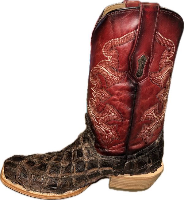 Corral Men's Brown-Red Piraucu Fish Embroidery Horseman Toe - A4536