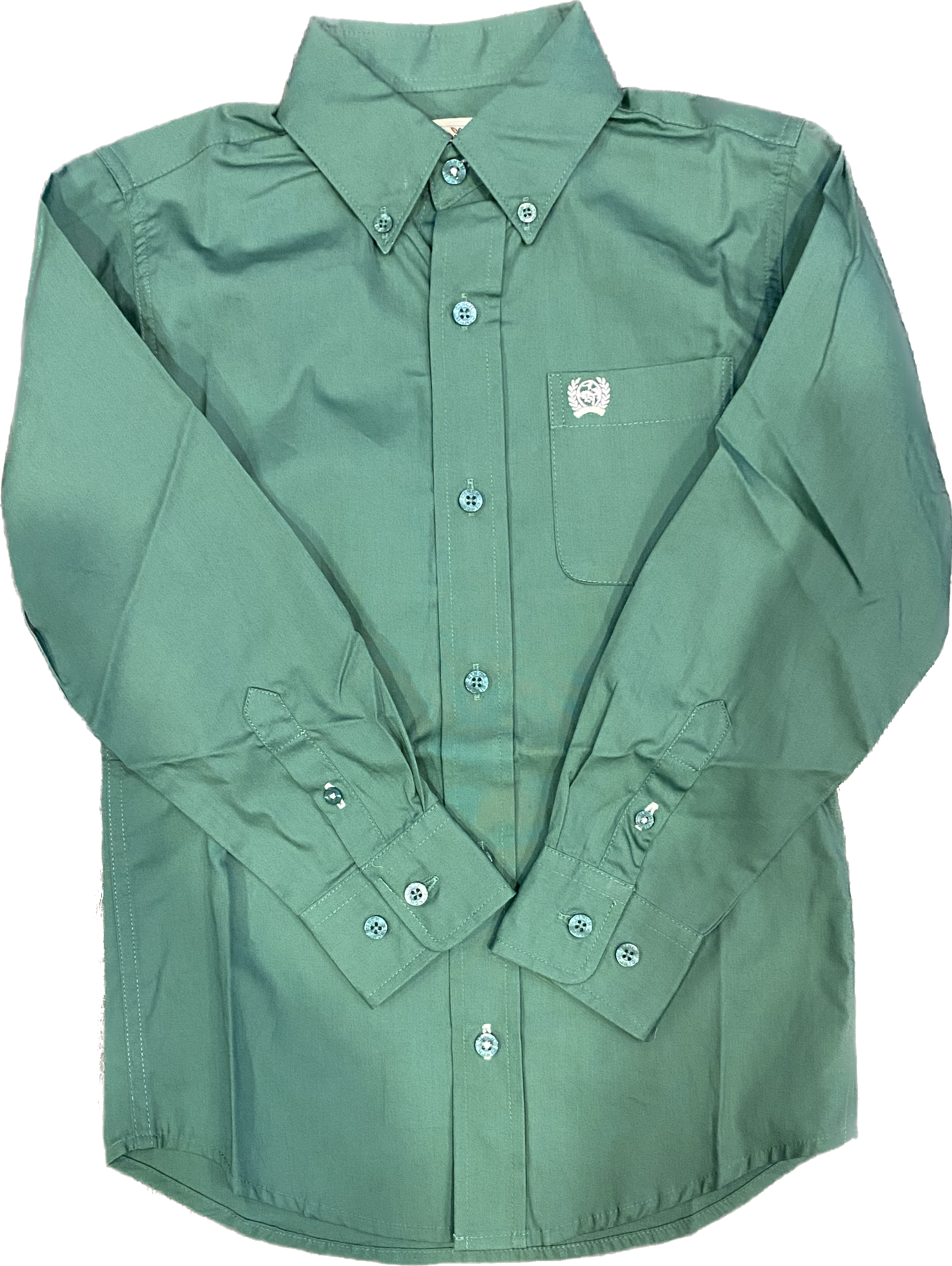 Cinch Boy's Solid Green Woven Long Sleeve Button Up Western Shirt MTW7060355