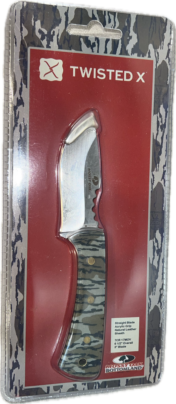 Twisted X Mossy Oak Bottomland Straight Blade with Knife Sheath-TX-MOSS1