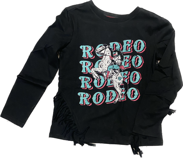 Rock & Roll Denim Girls Longsleeve Rodeo Fringe Shirt BG22T04984