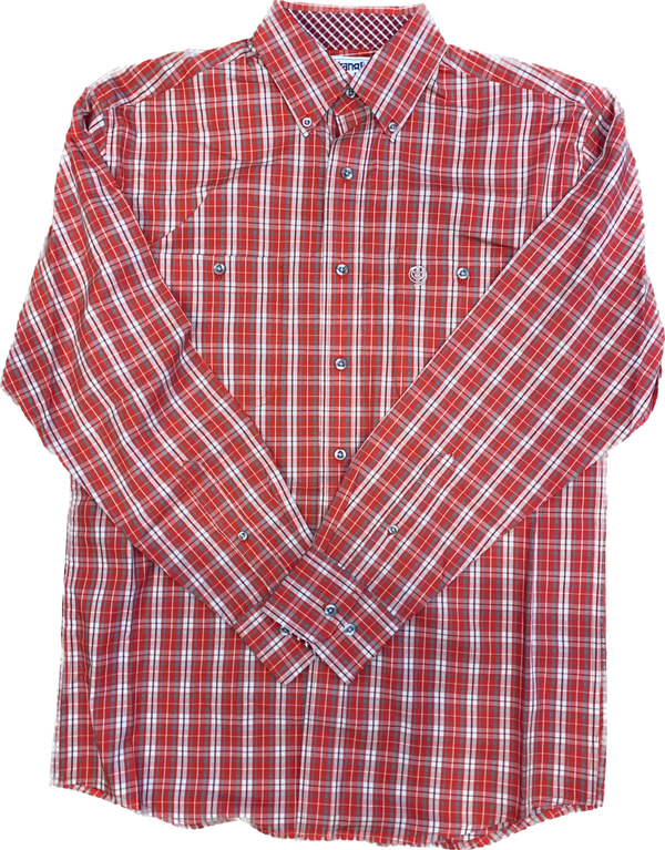 Wrangler Men's George Strait Long Sleeve Red Plaid Button Up 112356635