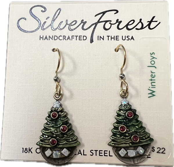 Silver Forest Christmas Tree Earrings-NE-2027B