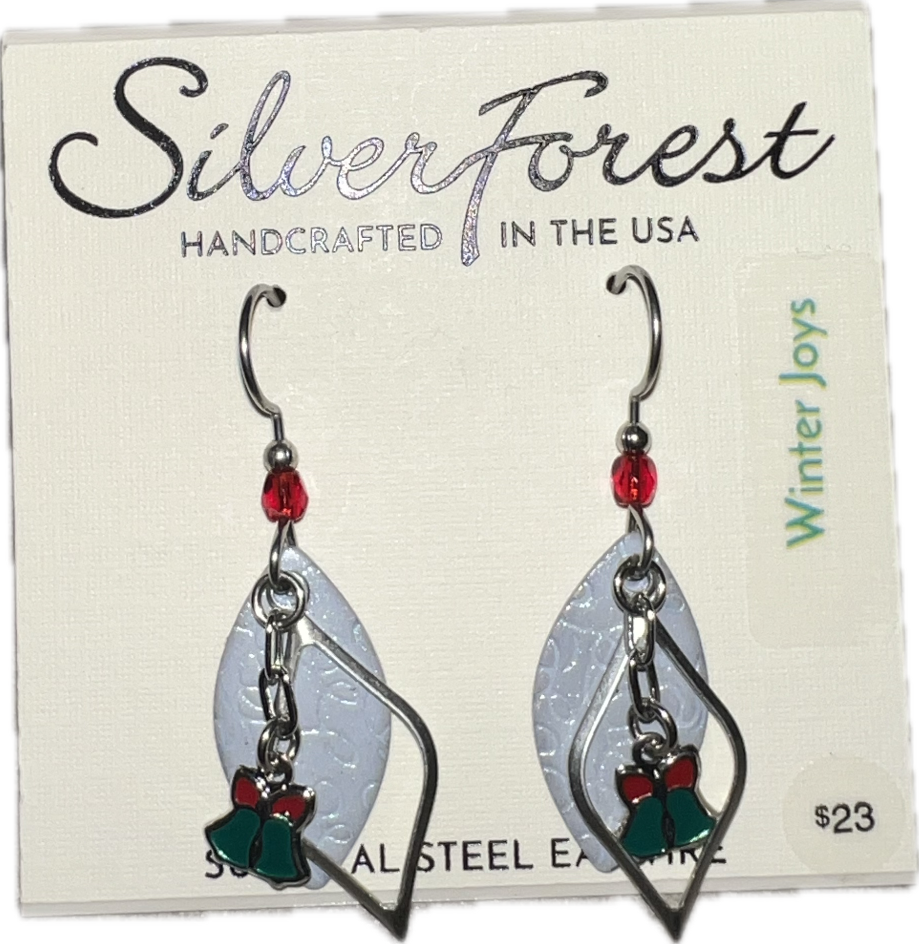 Silver Forest Christmas Bow Earrings-NE-2314