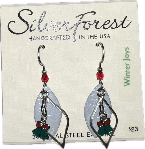 Silver Forest Christmas Bow Earrings-NE-2314