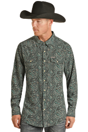 ROCK & ROLL Longsleeve 2 Pocket Green Paisley Snap TMN2S02659