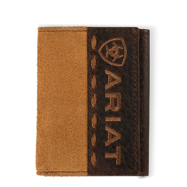 Ariat Men's Trifold Wallet Roughout Logo Tan A3560908