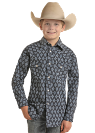 Boys Rock & Roll Long Sleeve Two Pocket Vintage Snap Shirt VBN2S02516