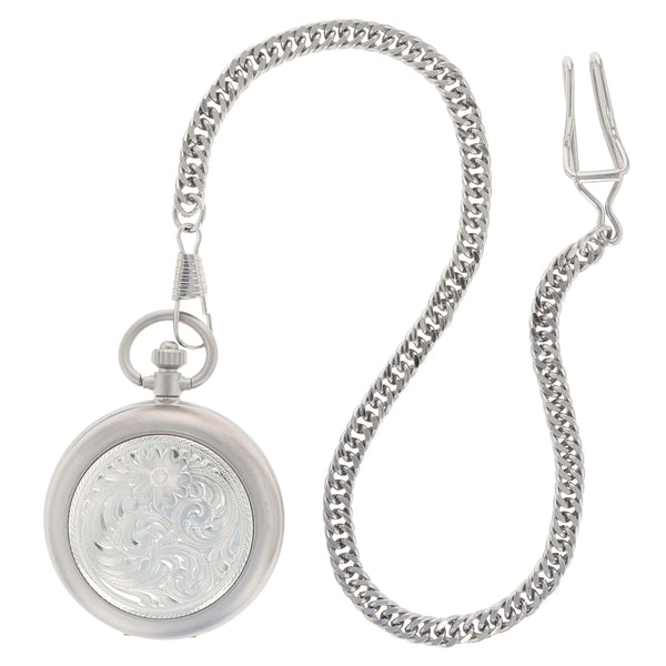 Montana Silversmiths Engraved Silver, Small Silver Inlay, Pocket Watch- Watchp10