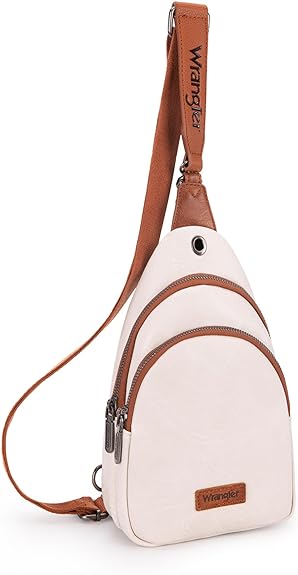 Wrangler Sling Bag Crossbody Chest Bag Dual Zippered Compartment - Beige/Brown - WG87-227BG-BR