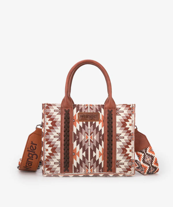 Wrangler All-Over Brown Aztec Print Canvas Tote Bag-WG2213-8120SBR