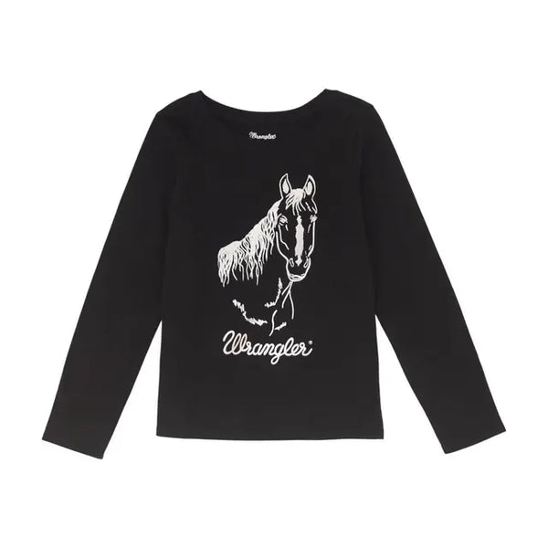 Wrangler Youth Girl's "Horse" Long Sleeve Shirt, Black - 112355918