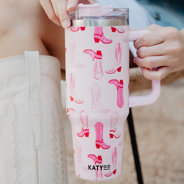 Katy Did Light Pink Western Boot Tumbler