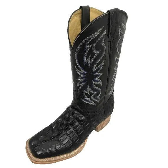 Cowtown Men's Black Alligator Print Wide Square Toe Boots Q6096