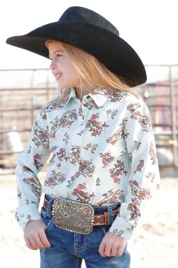 Cruel Girl Girl's Cowgirl Western Print Snap Front Western Long Sleeve Shirt CTW8040008