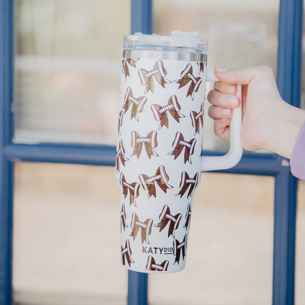 Katy Did Football Bow 40oz Tumbler with Handle