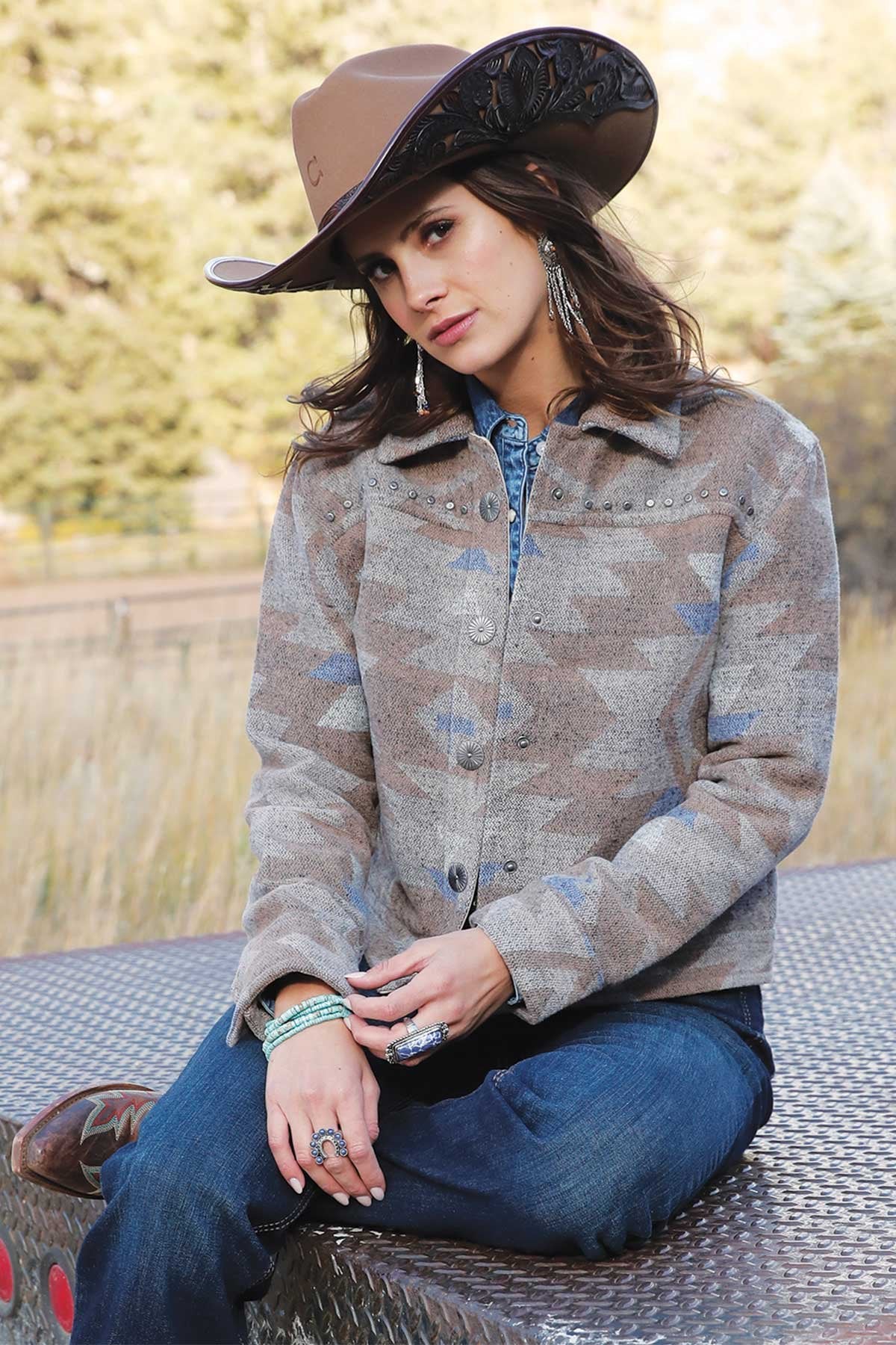 Cinch Ladies Tweed Tan Trucker Jacket-CWJ7481001