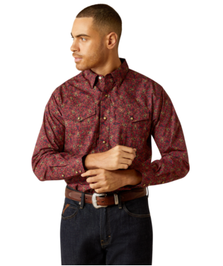 Ariat Mens Samson Dark Red Classic Fit Shirt-10052618