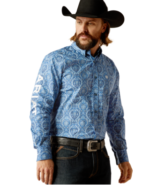 Ariat Men's Blue and White Team Kellan Fitted Shirt-10052627