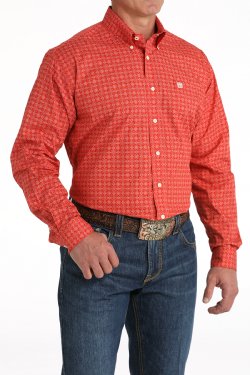 Cinch Men's Longsleeve Red & White Geo Print Western Shirt MTW1105803