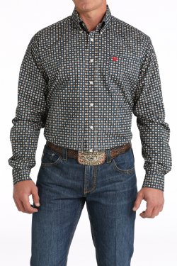 Cinch Men's Medallion Print Button Down Western Shirt - Navy - MTW1105808