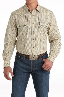 Cinch Men's Modern Fit Vintage Stripe Snap Western Shirt - Cream - MTW1301077