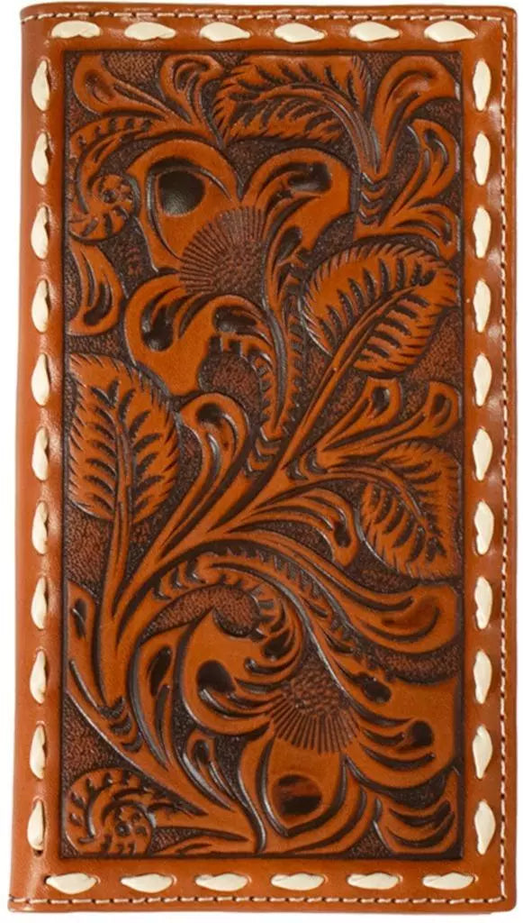 Nocona Western Mens Rodeo Wallet Leather Floral Buck Lace Stitch Tan N500045108