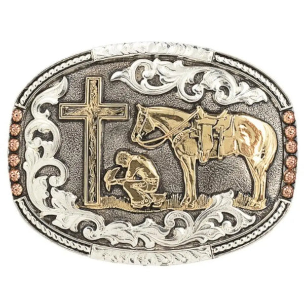 Crumrine Western Belt Buckle Oval Cowboy Prayer Silver - C1001748