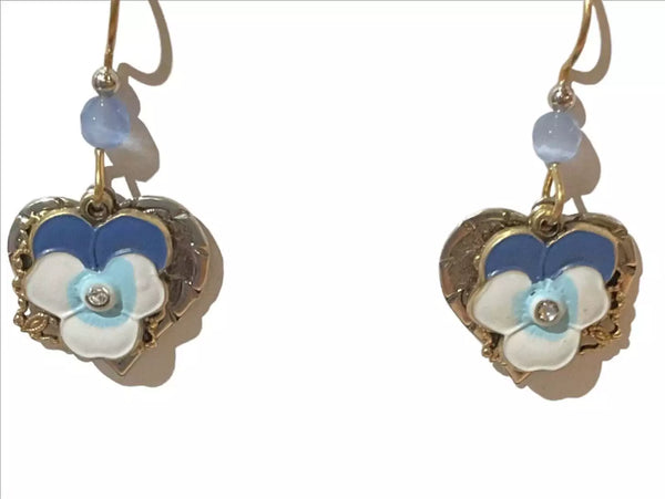 Silver Forest Earrings Flower and Hearts - Blue - E-9136C