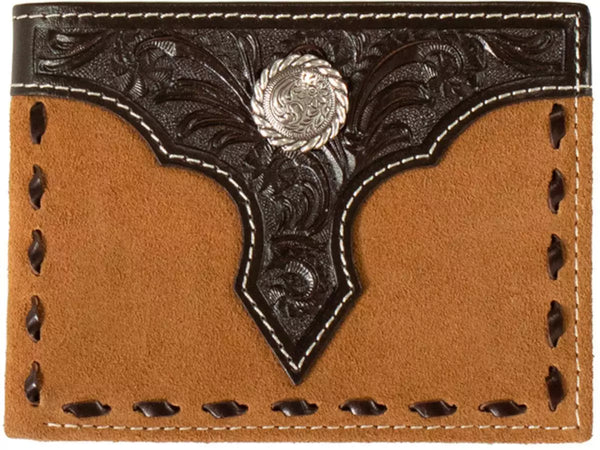 Nocona Western Mens Bifold Wallet Leather Concho Floral Buck Lace Tan N500046108