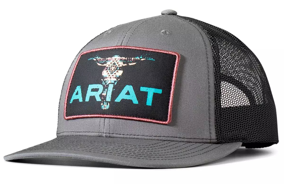 Ariat Baseball Cap Logo Bull Skull Patch - Grey - A300085907