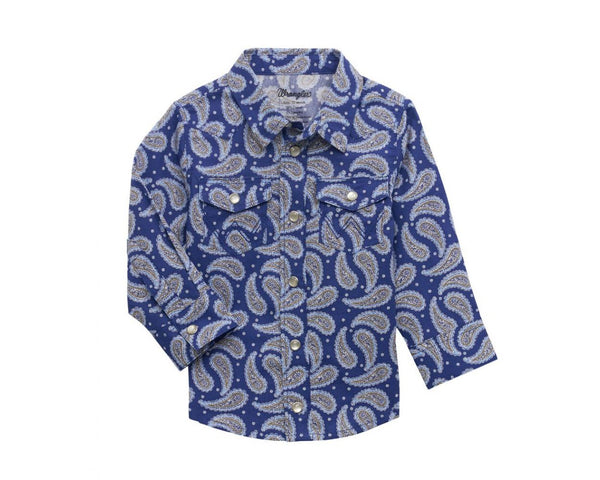 Wrangler Baby Boy Long Sleeve Shirt - Blue Paisley - 112355415