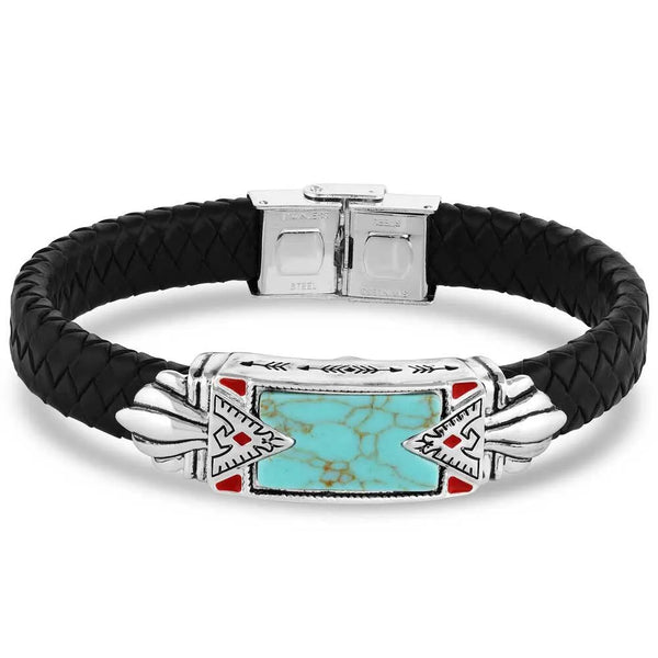 Montana Silversmiths Southwest Thunderbird Flat Braided Leather Bracelet-BC5496