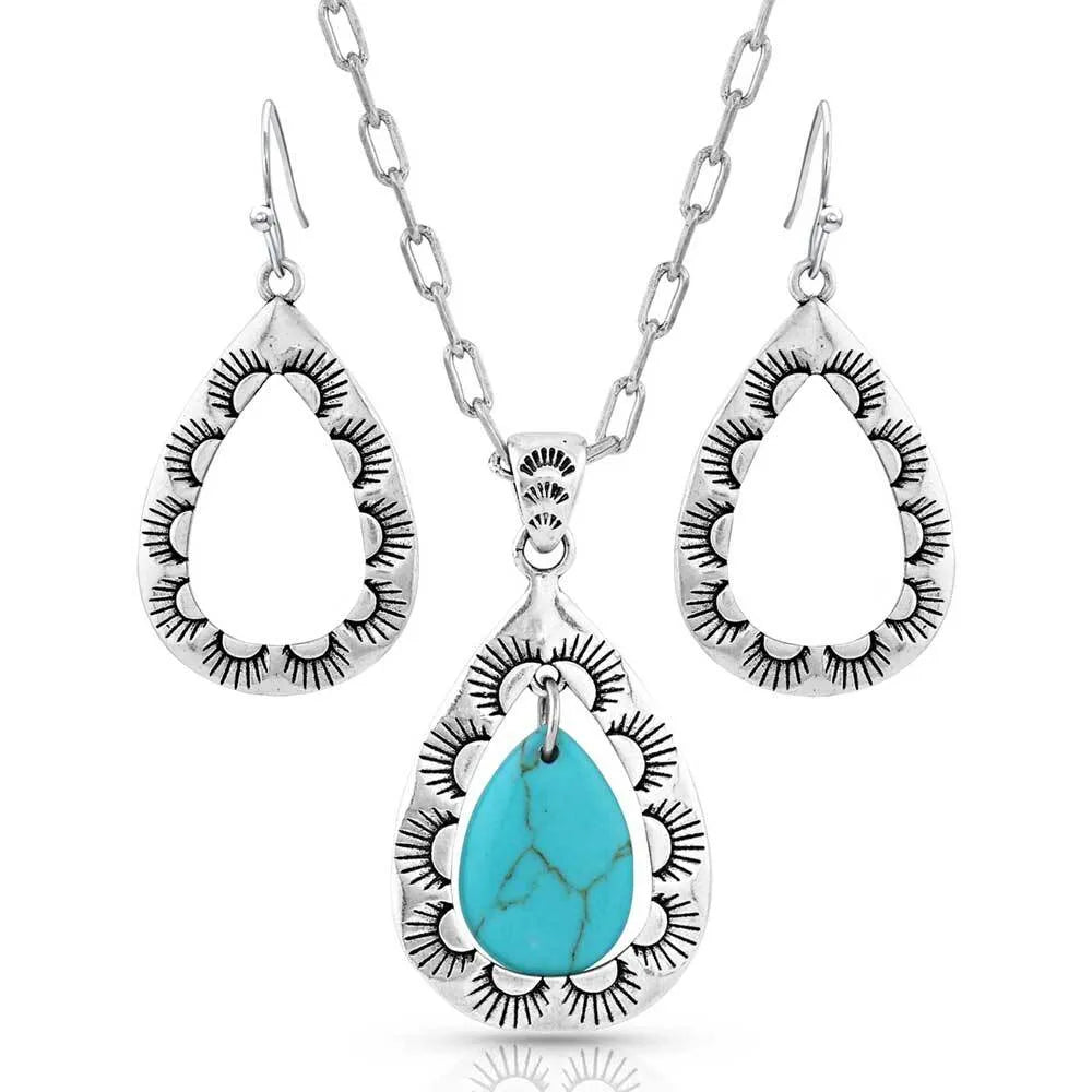 Montana Silversmiths Roadrunner Turquoise Scalloped Jewelry Set-JS5129