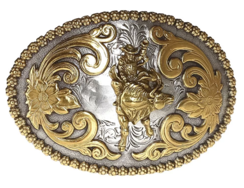 Nocona Silver Oval with Gold Bull Rider Belt Buckle 3756641