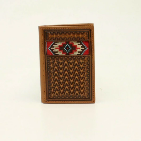 Ariat Tan Embroidered Tri-fold Rodeo Wallet w/ Aztec Inlay A3543508