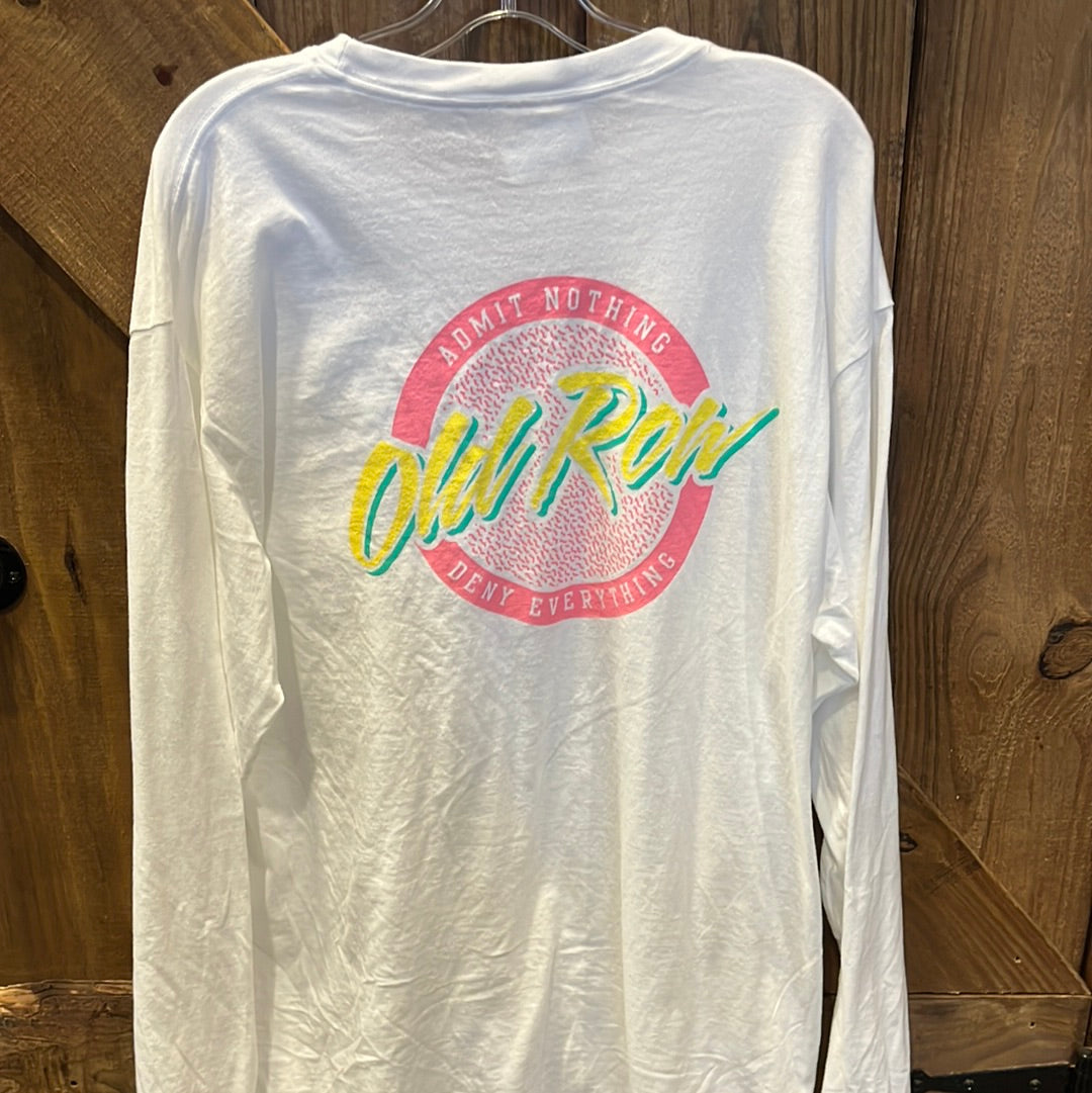 Old Row Long Sleeve Circle Logo Pocket Tee- White - WROW-2076